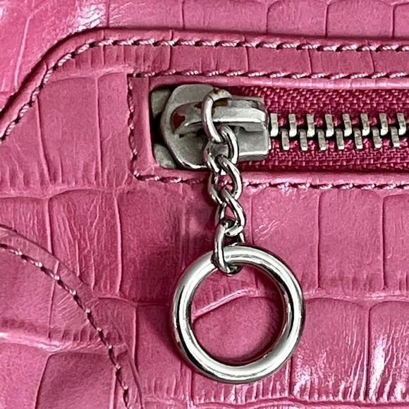 Y2K MAXX New York Pink Croc Embossed Leather Silver Hardware Clutch Bag - Picture 3 of 17